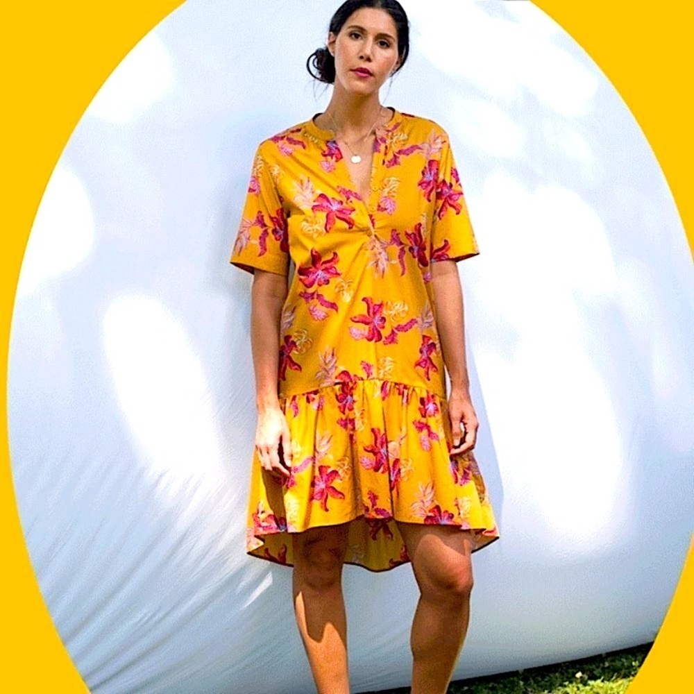 Tucker NYC Laura High Low Ruffle Hem Floral Dress Cotton Poplin Midi Mini Small - Picture 4 of 11